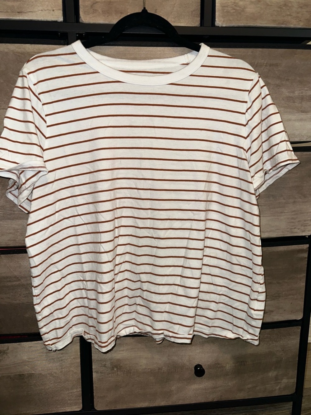 Old Navy White Top with Brown Stripes
